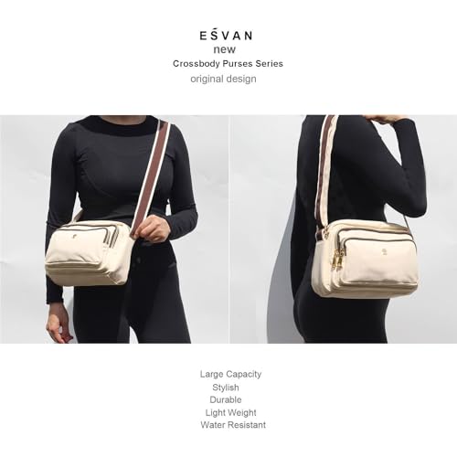 ESVAN Triple Zip Crossbody Bags for Women Fashion Ladies Purse Multi-Pocket Handbags Messenger Shoulder Bag4