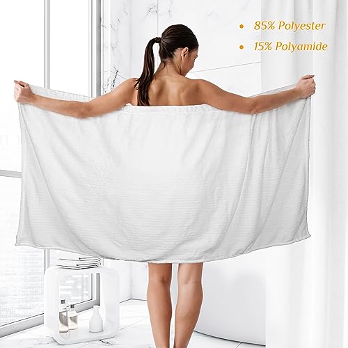 Tigeen 2 Pcs Women's Towel Wrap Lightweight Spa Robe Stripes with Adjustable Closure, Elastic Top Soft Bathrobe Spa Wrap4