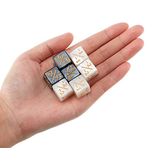 Image of Sumind 24 Pcs Counter Dice -1 /+1 Counters Ability Keyword Counters Buff Tokens 6 Sided Dice Gifts Compatible with CCG TCG Cards Gaming Accessory (Black & Pearl Marble)