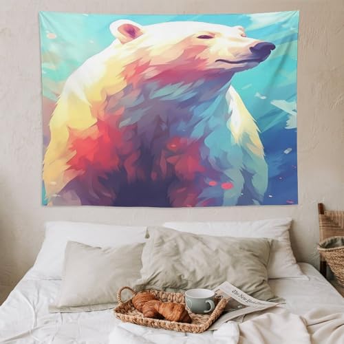 Tapisserie murale ours polaire en polyester resistant lavable format 150x200cm