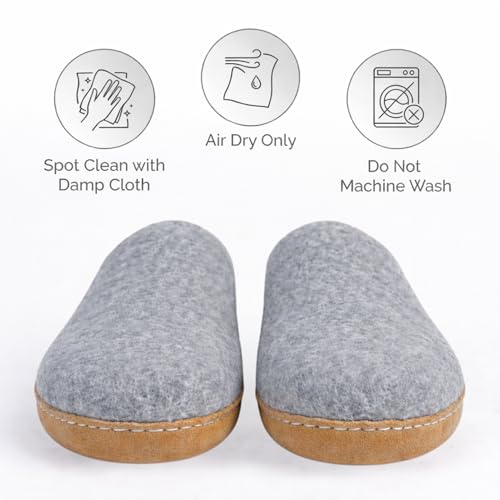 Image of Wool Indoor Slippers - Natural Organic Wool, Genuine Leather Sole, Handmade in Nepal - Cozy, Warm, Soft, Unisex Non-Slip House Shoes for Men & Women - Perfect for Winter Comfort