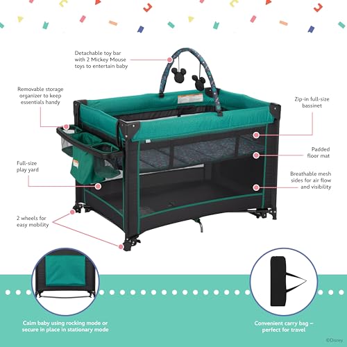 Image of Disney Baby Classic Mickey Mouse 2-in-1 Play Yard with Rocking Bassinet, Mickey Sprinkle