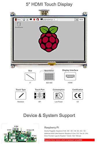 5 inch 800*480 Resistive Touch Screen HDMI interface Raspbian LCD compatible with Raspberry Pi (Pi 2) Model B B+ A+ Video Photo Display System... - Image 3