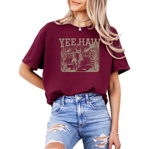Yee Haw Western Graphic T-Shirt – Vintage Country Rodeo Tee for Men & Women – Cowboy Cowgirl Horse Desert Style Top