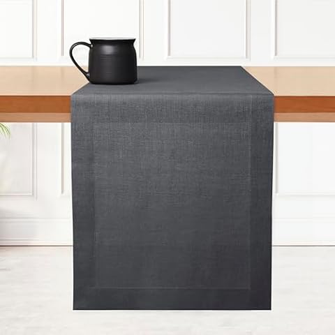 D'Moksha Homes Linen Table Runner 14 x 72 Inch - 100% Pure Linen Charcoal Grey Table Runner - Machine Washable Farmhouse Table Runner for Winter Cover