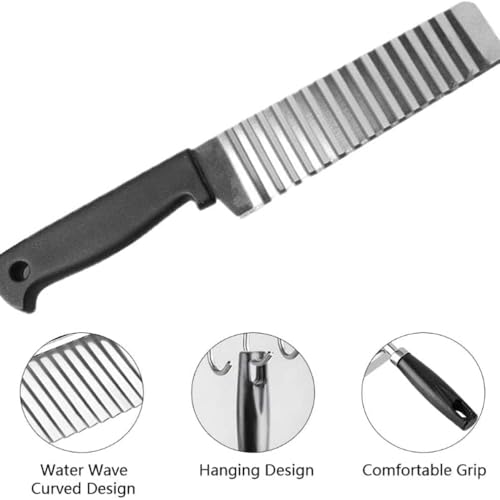 Image of Stainless Steel Potato Cutter Crinkle Chopper - French Fries, Chips, and Vegetable Cutter with Nylon Handle - Wave Cutting Knife for Carrots, Salad, and More (1 Piece)