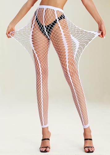 LUCKELF Women's Stripe Fishnet Tights Sexy Footless Stockings High Waist Fishnets Plus Size Pantyhose4
