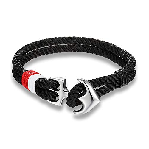 EXINOX Bracelet d'ancre Nautique | Homme Femme | Paillettes en Acier Inoxydable | Sea Sailor Style (Noir)