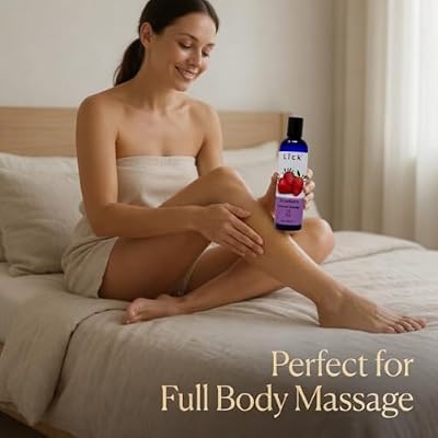 Lick Strawberry Flavored Massage Oil with Natural Vitamin E - Warming Edible Body Oil for Couples Massage, Smooth Long-Lasting, Sweet Almond & Coconut Oil, Moisturizing Skin for Men & Women, 4 oz