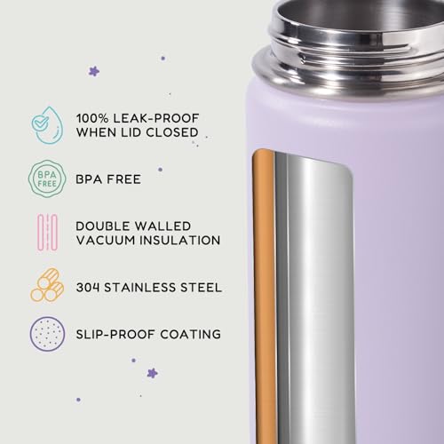 Fijinhom Botella de Agua para Niños 12oz, Acero Inoxidable, Aislamiento al Vacío, a Prueba de Fugas, Libre de BPA, Color Morado miniatura 3