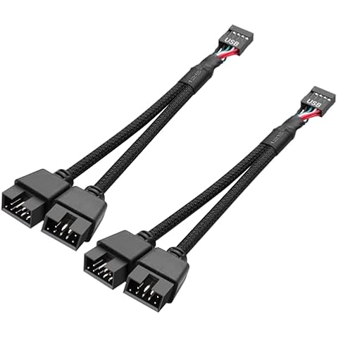 SinLoon 2 Pack Motherboard USB 2.0 9Pin Header Splitter 9 Pin USB 2.0 Female to Dual 9 Pin Male Extension Header Cable Nylon Braided for PC Computer Internal Motherboard (Black) Cover