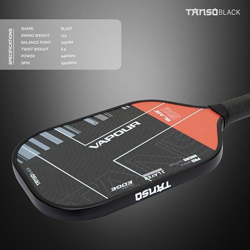 Image of TANSO Black Vapour Gen IV Professional Pickleball Paddle | 3 Layer Infused Foam Core | Micro-Textured Pro Spin Surface | Power Performance Paddle