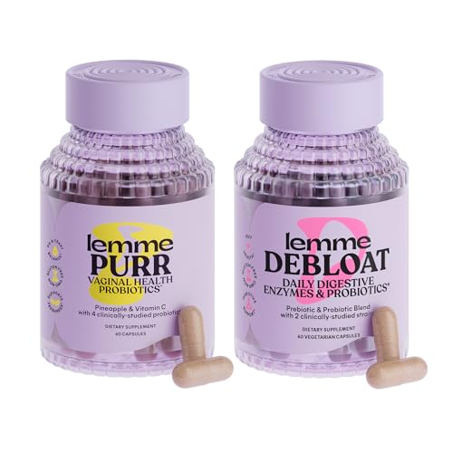 Lemme Purr & Debloat Capsule Bundle - Vaginal Health Supplement for Women, Debloat Capsules for Bloating & Gas Relief, Probiotics & Prebiotics - Gluten Free, Non-GMO - 60 Ct. Each