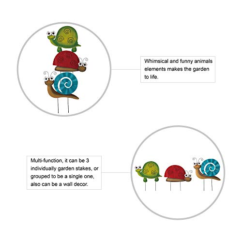 Glitzhome 3 Set Insects Garden Stakes, Metal Tortoise Ladybug Snail Yard Stakes For Outdoor Lawn Garden Patio Backyard Ornaments #TOP3