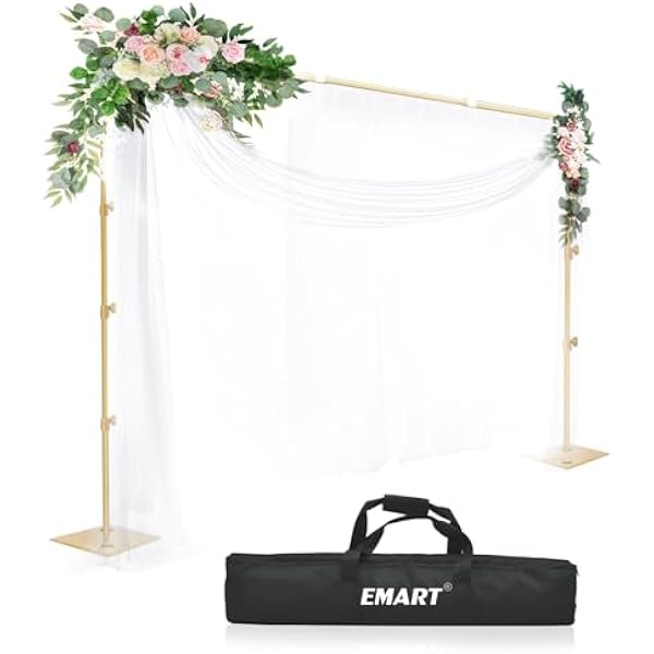 EMART Wytrzymały stojak na tło, 2,6 x 3 m (wys. x szer.), regulowany system wsparcia tła ze stalową podstawą do fotografii, stojak na tło fotograficzne na imprezy, urodziny, do studia wideo, złoty