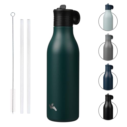Konokyo 25oz Insulated Travel Water Bottle with Straw, Green