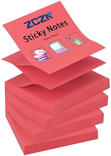 ZCZN Pop-up Sticky Notes 76 x 76 mm, 4 Pads Bright Colour Self-Stick Notes, 100 Sheets/Pad, Green