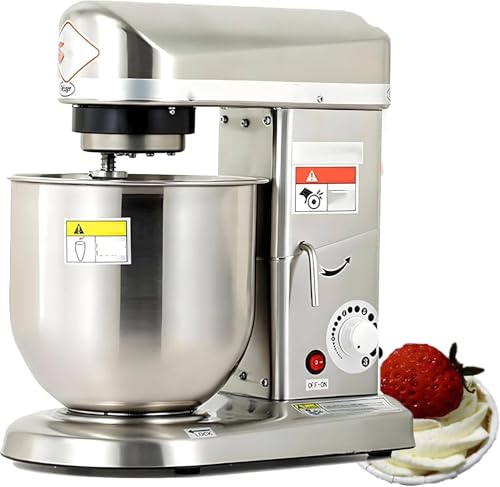 Batidora eléctrica 3 en 1, 5 l/7 l/10 l, batidora de alimentos comercial con recipiente de acero inoxidable, amasadora de gancho de 3 velocidades y batidora para pasteles,para restaurantes Silver-7L