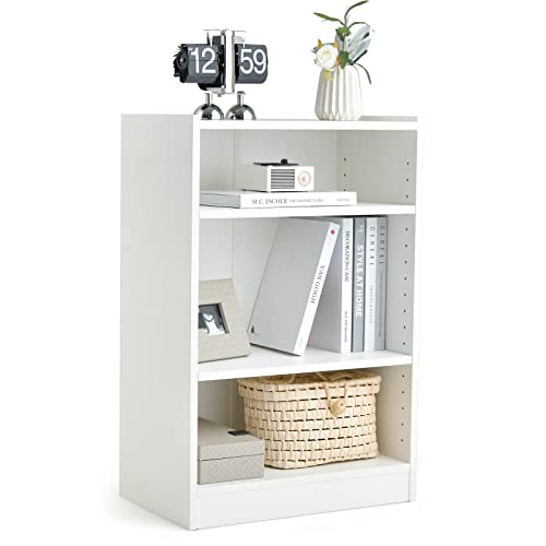Giantex 3-Tier Bookcase, Floor Standing Open Bookshelf, Modern Display Cabinet with Adjustable Shelves & Anti-toppling Device, Wood Beside Storage Table for Living Room, Bedroom, Study (White)