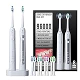 Acteh Sonic Electric Toothbrush Dual Set 5 Modes Smart Timer Long Lasting Battery 2-Toothbrush Handle Set (White)