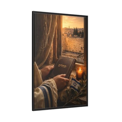 Tableau Jérusalem Sacrée 80x120 cm cadre noir vertical pour décoration murale spirituelle