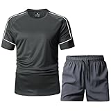 Conjunto Hombres trajes 2 piezas Traje Manga Corta Camisa sólida Pantalones s Casual Comfortable L-49 Dark Gray Large