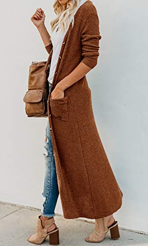Image of HZSONNE Women's Boho Long Casual Cardigan Long Sleeve Button Down Front Pocket Knitted Sweater Blouses