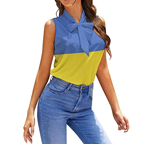 TAIZIYEAH Elegant Casual Ukraine Flag Sleeveless Clothes for Women Girl's Summer Sun Beach M