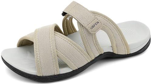 Image of UBFEN Womens Orthopedic Arch Support Slides - Walking Sandals with Thick Cushion Footbed, Comfortable Lightweight for Plantar Fasciitis and Outdoor Hiking