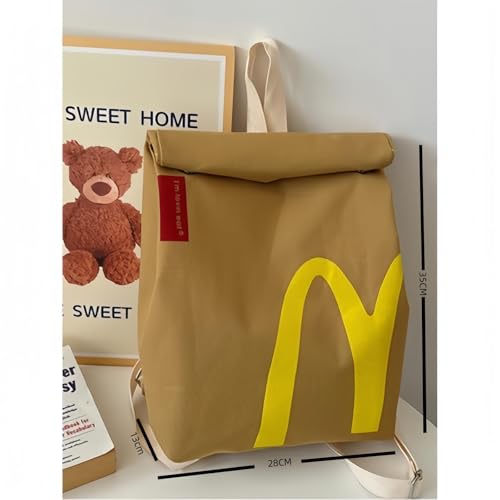 Acfigure Lustiger Retro-Rucksack, große Kapazität, niedliche Persönlichkeit, Pseudo-echte Papiertüte, Schulrucksack, geeignet für Studenten, Arbeit, Reisen und andere Funktionen, braun, One size