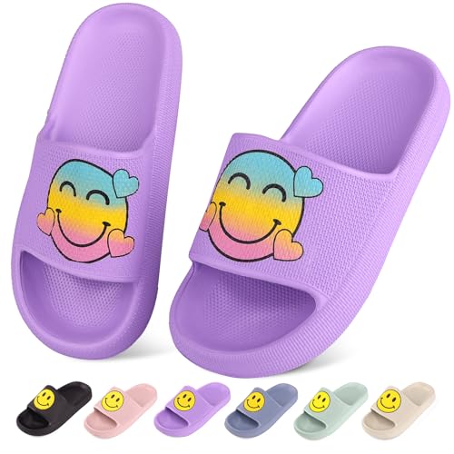 LIZICU Sandalias de nube para niños, sandalias de almohada para niños y niñas, sandalias de ducha de secado rápido, pantuflas de verano para playa, piscina, suela gruesa antideslizante, Morado