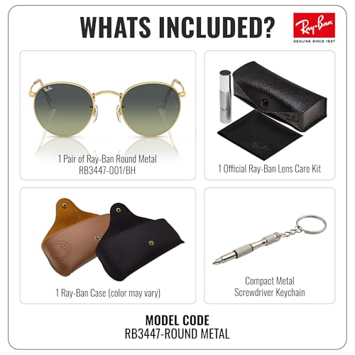Image of Ray-Ban RB3447 ROUND METAL Round Shaped Sunglasses for Men with Official RAYBAN Eyewear Kit