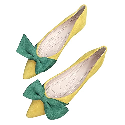 Hee grand Bowknot Pointed Toe Ballet Flats for Women Comfort Slip-On Work Flats Suede Solid Dress Shoes