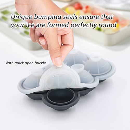 Ice Cube Trays 2 Pack, Silicone Sphere Ice Ball Maker With Lid And Funnel, Large Square Cube Ice Tray For Whiskey, Cocktails And Homemade Freezer - Easy Release And Clean (Black & Grey) #TOP3