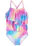 Dolxico Girls One Piece Swimsuits Cute Bathing Suit Ruffles Swimsuits Girls Fashion Summer Beach Swimwear Little Kids Swimming Suits, Rainbow Glitter, 11-12 Years