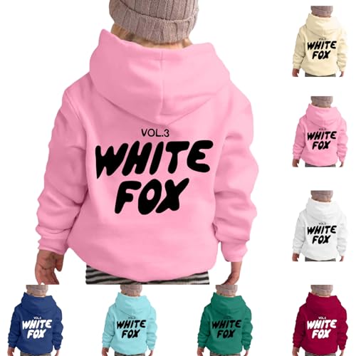 White Fox Letter Print Kids Hoodie Sweatshirt for Boys and Girls Unisex Warm Long Sleeve Casual Wear Winter 90-160cm 2-13 Years Pullover Hoodie Sportswear Autumn Winter Activewear