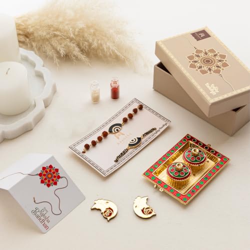 Image of Premium Handmade Designer Rakhi Set for Brother and Bhabhi Adjustable Couple Rakhi with Roli Chawal & Nariyal