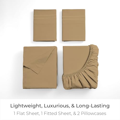 Image of Mellanni Full Sheets Set - 4 PC Iconic Collection Bedding | Hotel Luxury, Extra Soft, Cooling Bed Sheets - Wrinkle, Fade, Stain Resistant (Full, Gold)
