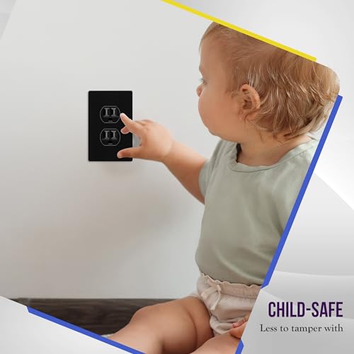 Image of ENERLITES Screwless Duplex Wall Plate, Child Safe Receptacle Outlet Cover, Standard Size, 1-Gang 4.68 inch x 2.93 inch, Unbreakable Polycarbonate Thermoplastic, UL Listed, SI8821-BK-5PCS, Black, 5 Pack
