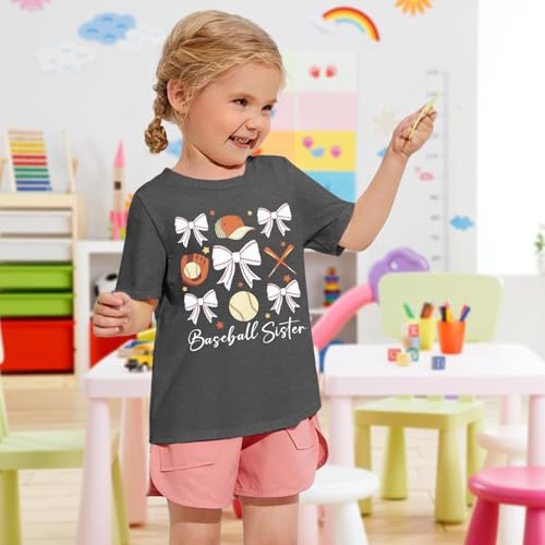 BANGELY Baseball Shirt Toddler Sister Girls Baseball Fan Shirts Funny Bow Graph T-Shirt Kid Short Sleeve Summer Tee Tops2