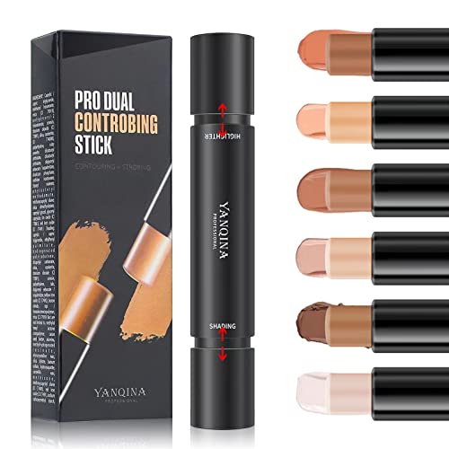 Meicoly Cream Contour Stick Trio,Bronzer Highlighter Stick,2 In 1 Double Head Facial Repair Concealer Stick,3D Body Makeup Shading Trimming Stick,Smooth Gliding Face Illuminator Makeup,6 Colors #TOP7