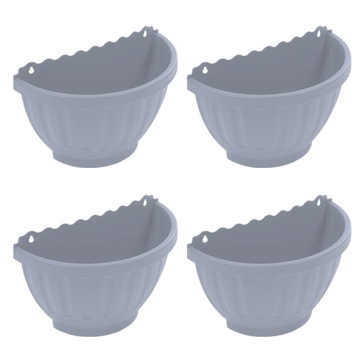 3.75 Litre Etruscan 'SOFT GREY' Wall Mounted Planters Plant Pots Half Moon Shape Garden Living Outdoor Plant Flower Basket for Kitchen Herbs Balcony Railing Shelf, 30.5cm x14.5cm x20cm (Set of 4)