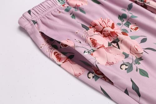 Ekouaer 3 PCS Capri Pajamas for Women Set Short Sleeve Pajama Sets Floral Pj Sets Soft Sleepwear with Pockets4