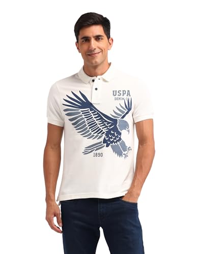 Image of U.S. Polo ASSN. Brand Printed Slim Fit Polo T Shirts for Men - 100% Cotton, Half Sleeves Mens Tshirt