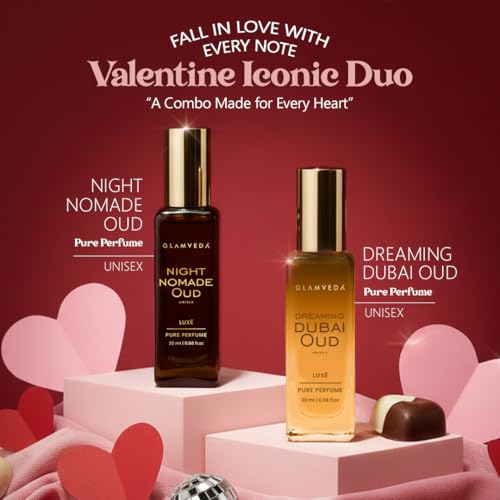 Image of Glamveda Valentine Luxury Perfume Gift Hamper for Man | Dreaming Dubai & Night Nomade Oud Long Lasting 2x20ml | Valentine Day Gift Set for Men | With Caramel Oud & Vanilla | Premium Fragrance for Him