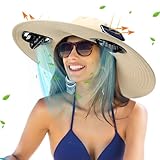 Suhine 5.9 Inch Extra Wide Brim Sun Hat with 2 Solar Fans Outdoor Women Men Fishing Hat Sun Hat UPF 50+ UV Protection Khaki