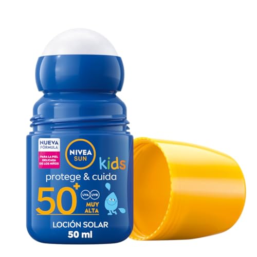 NIVEA SUN Protege & Cuida Kids - Roll-On FP50+ - Protector Solar Infantil - Protección UVA/UVB Muy Alta - Resistente al Agua - Aplicación Fácil - Para Niños desde 3 años - Piel Delicada - 50 ml