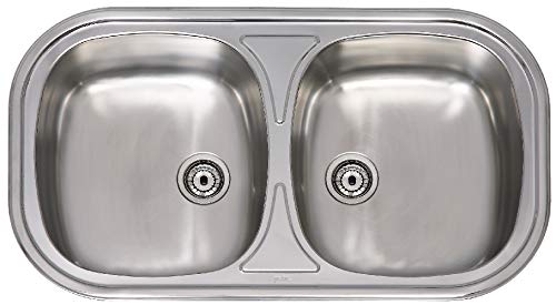 Practic 691237 Fregadero Inox Serie Roma, 2 Senos con Válvula Grande, 80 x 45 cm