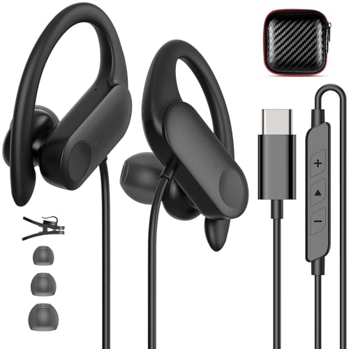 USB C Wired Earbuds Over Ear Earhooks Anti-Drop USBC