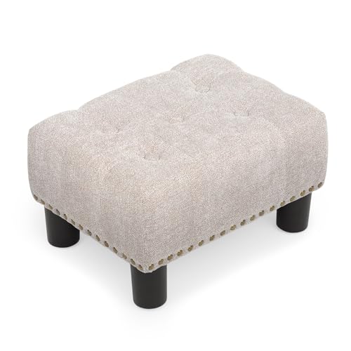 Tufted Linen Mini Ottoman
